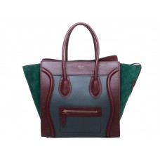 Celine Luggage Tote Medium din piele de vițel gri/vin/piele întoarsă verde