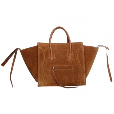 Geantă Celine Luggage Phantom Square Tote Bag Suede Leather Camel