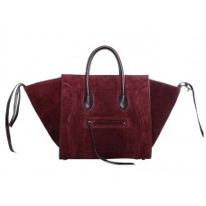 Geantă Celine Luggage Phantom Square Tote Bag Suede Leather Wine