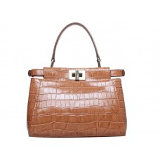 Geantă Fendi Iconic Mini Peekaboo din piele croco bej