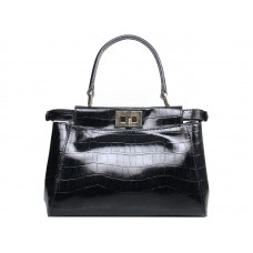 Geantă Fendi Iconic Mini Peekaboo din piele croco neagră