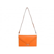 Geantă Hermes Pilot Envelope Clutch portocalie cu accesorii argintii