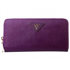 Portofel Prada Saffiano Zippy cu logo triunghiular violet
