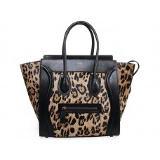 Celine Bagaj Mediu Tote din Piele de Vițel Negru cu Leopard