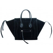 Geantă Celine Luggage Phantom Square Tote Bag Suede Leather Black