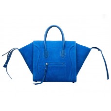 Geantă Celine Luggage Phantom Square Tote Bag Suede Leather Albastră