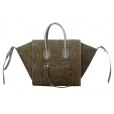 Geantă Celine Luggage Phantom Square Tote Bag Suede Leather Olive