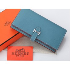 Portofel Hermes Epsom Original din piele de vițel Bearn Japonaise cu pliere, albastru deschis
