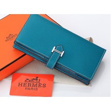 Portofel Hermes Epsom Original din piele de vițel Bearn Japonaise cu pliere, albastru mediu