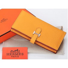 Portofel Hermes Dogon Togo Original din piele de vițel Bearn Japonaise cu două pliuri, galben