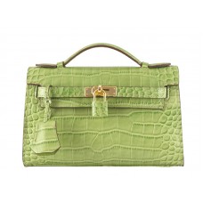 Hermes Pochette Matte Kelly Crocodile Green