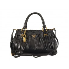 Prada Nappa Gauffre Horizontal Antic Satchel Negru