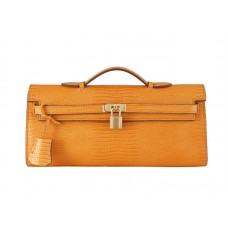 Hermes Kelly Pochette Longue Lizard Piele Portocaliu