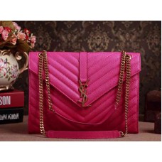 Geantă Yves Saint Laurent Classic Large Monogram Satchel din piele texturată Matelasse fuchsia cu aspect de ruj pudrat