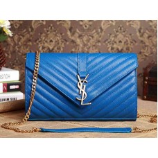 Ghiozdan Medium Monogramme Ysl Blue Grain Poudre Texturat Matelasse Leather