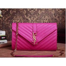 Geantă medie YSL cu monogramă, culoare fuchsia, pudră texturată, piele matelasséă