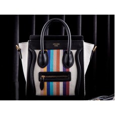 Celine Bagaj Mini Tote Canvas Alb și Curcubeu
