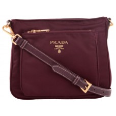 Geantă de mână Prada Tessuto Saffian Nylon cu piele crossbody, vișinie