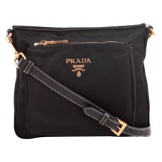Geantă de mână Prada Tessuto Saffian Nylon cu piele crossbody neagră