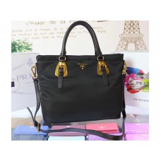 Geantă de transport Prada Tessuto Nylon Soft Calf Leather Tote Black