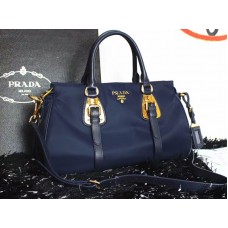 Geantă Prada Tessuto Nylon Soft din piele de vițel cu mâner superior, albastră