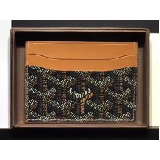 Portcard Goyard Goyardine Saint Sulpice negru cu garnitură din piele maro