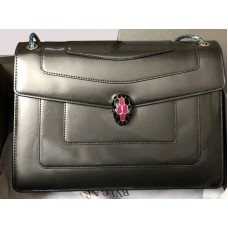 Husă Bvlgari Serpenti Forever 28cm, piele de vițel metalică, gri