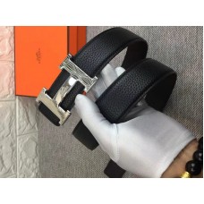 Cataramă curea Hermes H argintie strălucitoare și curea reversibilă din piele neagră