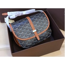 Geantă de mână Goyard Goyardine Chevron neagră cu garnitură din piele maro