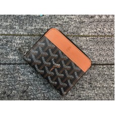 Portofel mic cu fermoar Goyard Chevron, negru, cu garnitură din piele maro