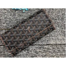 Portofel lung Goyard Varenne Chevron negru cu garnitură din piele maro