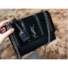 Saint Laurent Sunset Medium din piele întoarsă și știfturi, negru