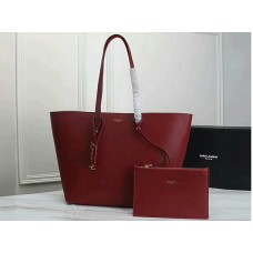 Saint Laurent Geantă mare din piele YSL Shopper Tote, vișinie