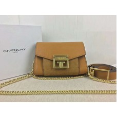 Geantă mică Givenchy gv3 din piele granulată și piele întoarsă, culoare camel