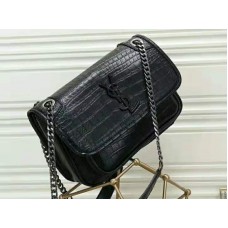 Saint Laurent Niki Small în relief crocodil negru