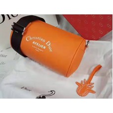 Poșetă cu role Dior din piele de vițel granulată din denim, portocalie