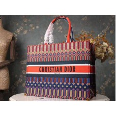 Geantă Dior Book Tote din pânză brodată, multicoloră, portocalie