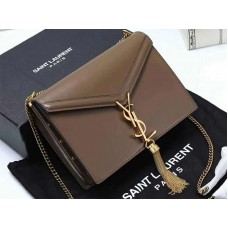 Geantă Saint Laurent Cassandra cu monogramă, piele de vițel maro