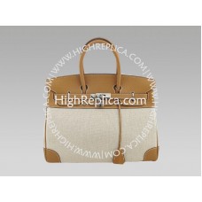 Geantă Hermes Birkin 35 cm din piele Toile and Togo, maro deschis