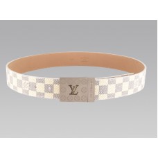 Curea Louis Vuitton Damier Azur cu cataramă argintie cu logo