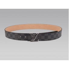 Curea Louis Vuitton Initial Damier Graphite cu cataramă neagră și argintie