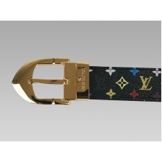 Curea Louis Vuitton neagră multicoloră clasică cu cataramă aurie