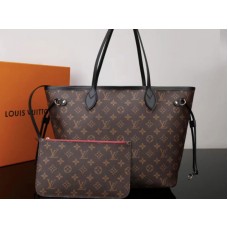 Geantă Louis Vuitton Monogram Canvas Neverfull Mm cu finisaje din piele neagră