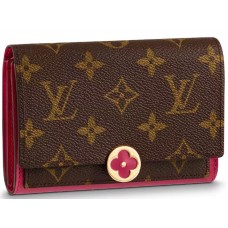 Portofel compact Louis Vuitton Flore, cu monogramă, din pânză, fuchsia, m64588