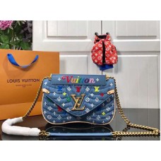 Geantă Louis Vuitton Monogram Denim New Wave cu lanț, albastră, m53692