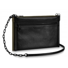 Messenger plat din piele Louis Vuitton Monogram Shadow Negru m44635