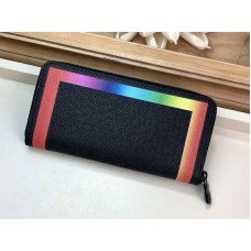 Portofel Louis Vuitton Taiga din piele cu fermoar, cu bordură verticală colorată, negru m30569