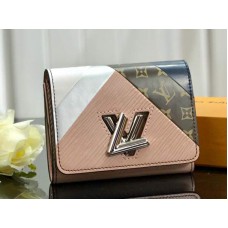 Portofel compact Louis Vuitton Epi Leather Twist, alb și roz, m67799