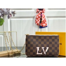Pochette Louis Vuitton Damier Ebene Canvas Dublu Zip Roz n60254